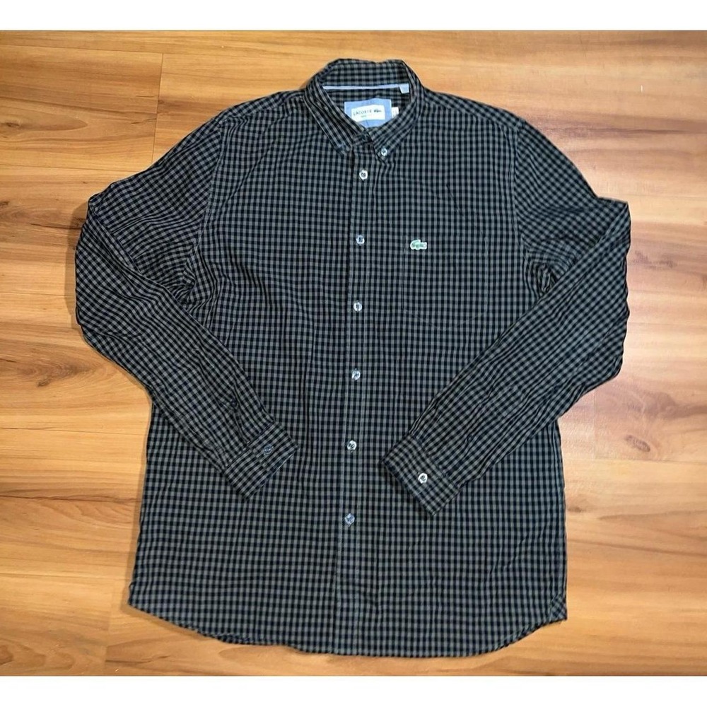 Mens Lacoste Gingham Regular Fit Casual Pocket Long Sleeve Shirt